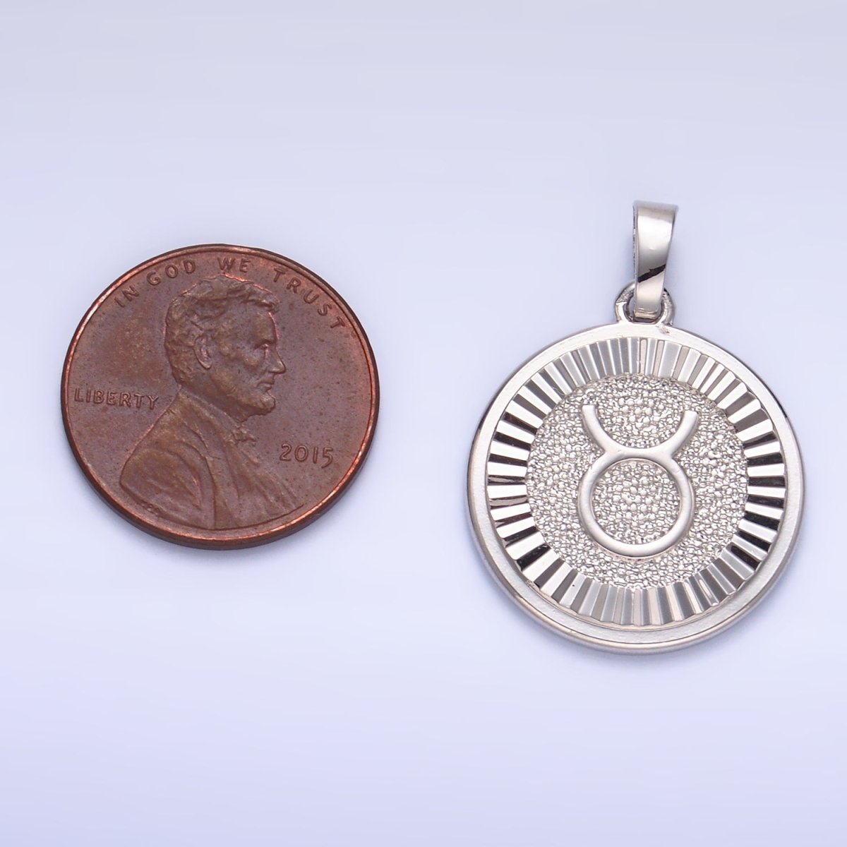Rhodium Plated Zodiac Sign Sunburst Round Pendant | A1301 - A1306
