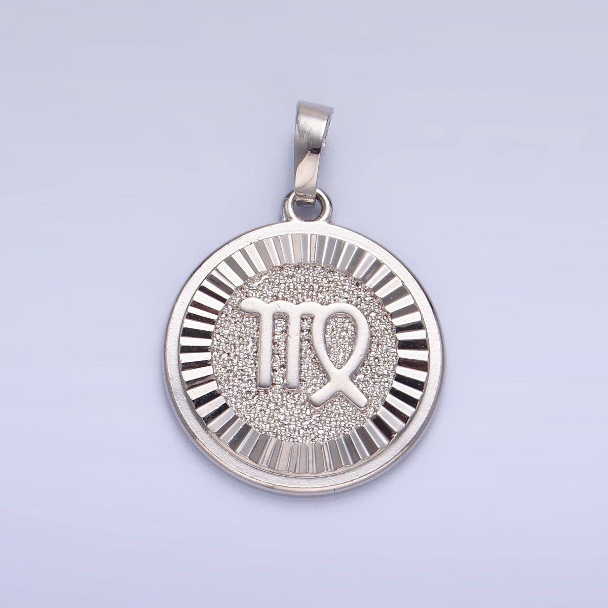 Rhodium Plated Zodiac Sign Sunburst Round Pendant | A1301 - A1306