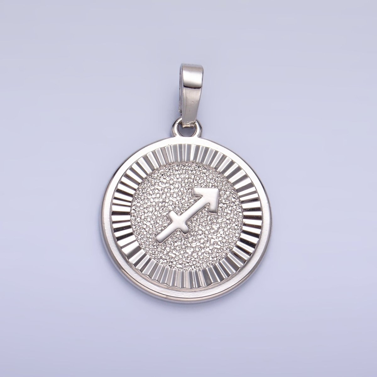 Rhodium Plated Zodiac Sign Sunburst Round Pendant | A1301 - A1306