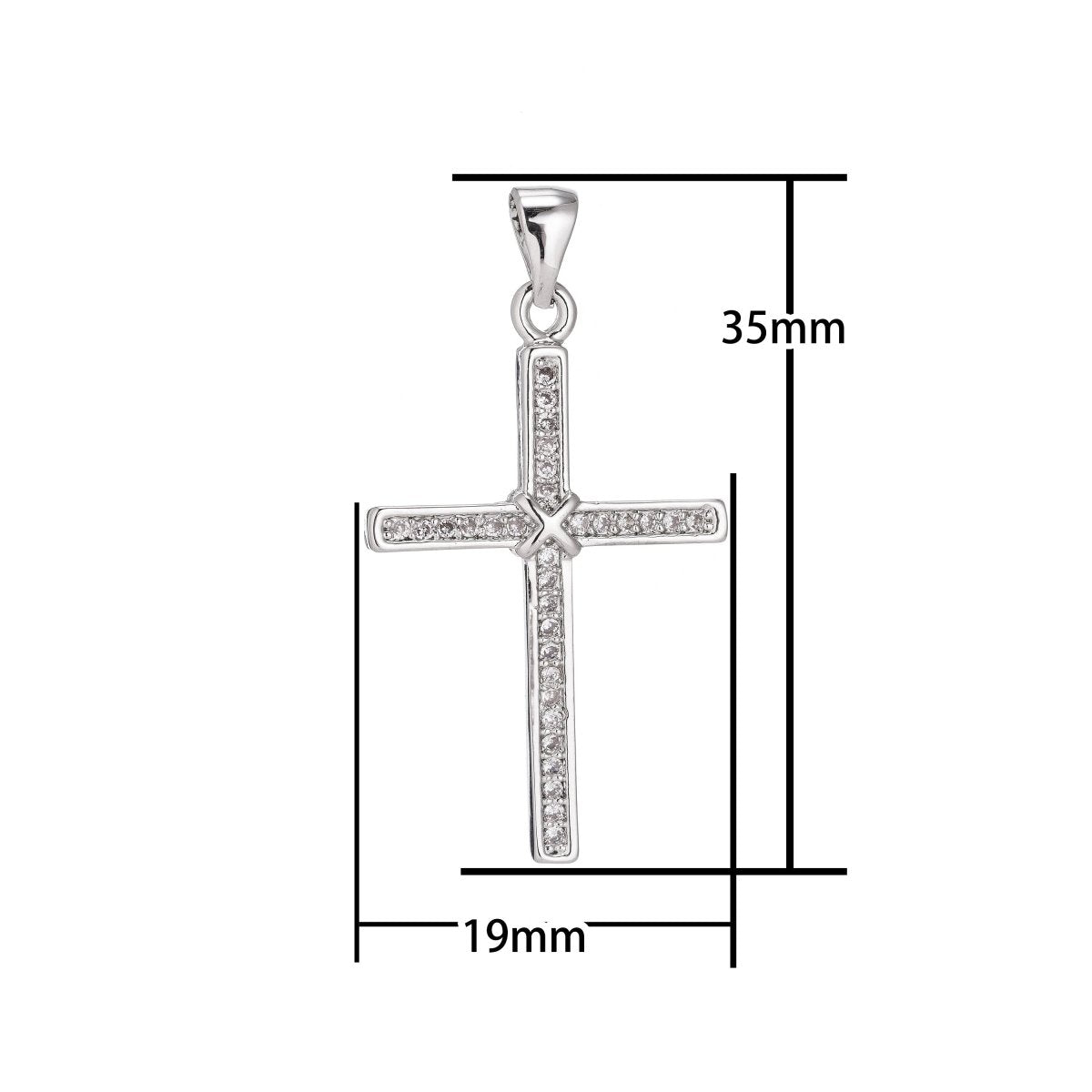 Rhodium White Gold Cross Pendant Cross Charm Necklace Pendant Micro Pave Cross Charm Findings for Jewelry Making, I-006