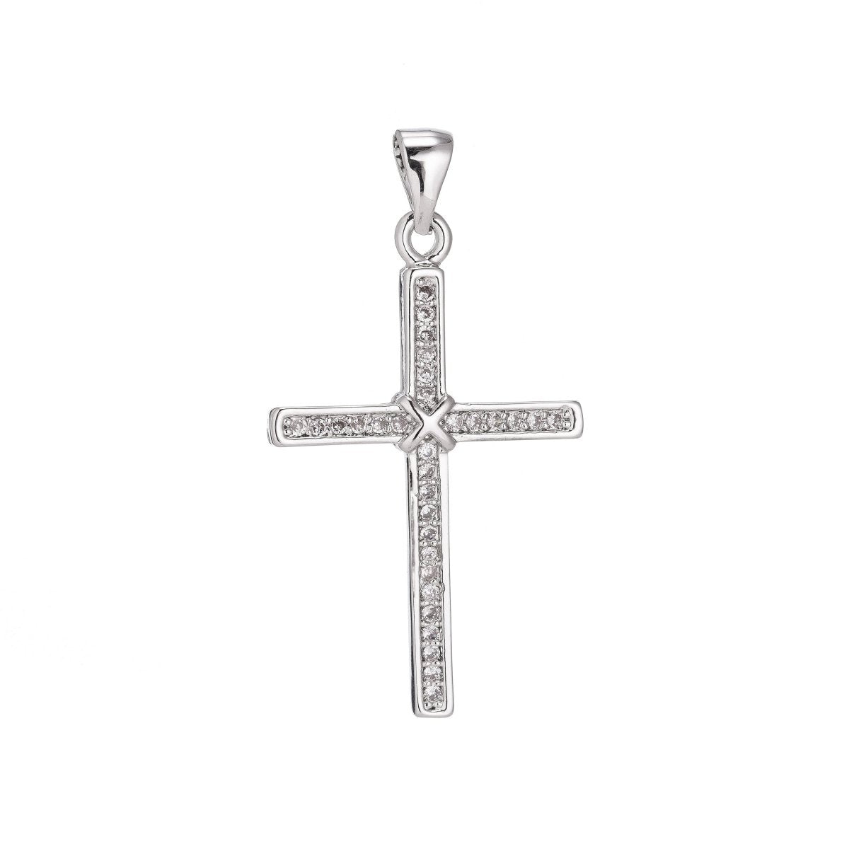 Rhodium White Gold Cross Pendant Cross Charm Necklace Pendant Micro Pave Cross Charm Findings for Jewelry Making, I-006