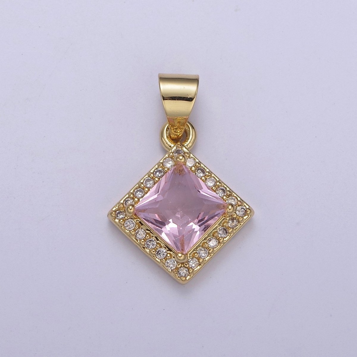 Rhombus Geometric Shape Zircon Connector Charm, Square Gemstone Pendant Charm Wholesale H-345 H-347 H-352 H-354