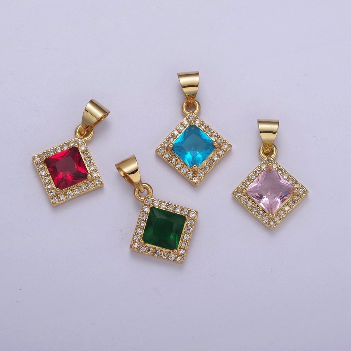 Rhombus Geometric Shape Zircon Connector Charm, Square Gemstone Pendant Charm Wholesale H-345 H-347 H-352 H-354