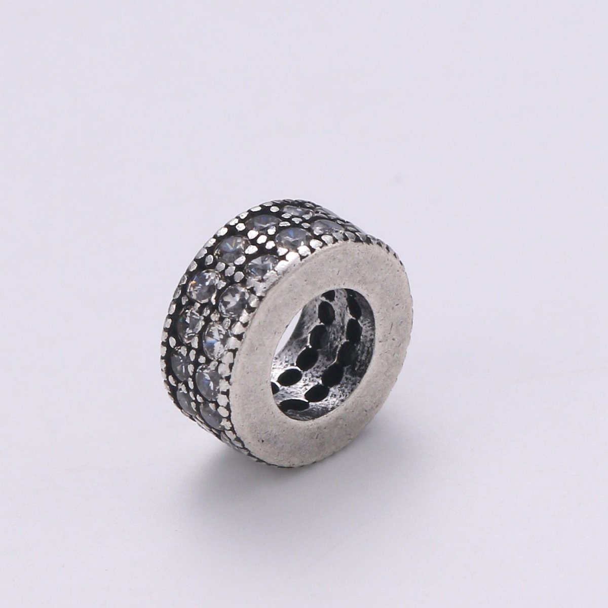 Rondelle Spacer Beads Antique Gold Silver Micro Pave Big Hole Spacer Beads, Sliding Beads Earring Necklace Bracelet, B-529