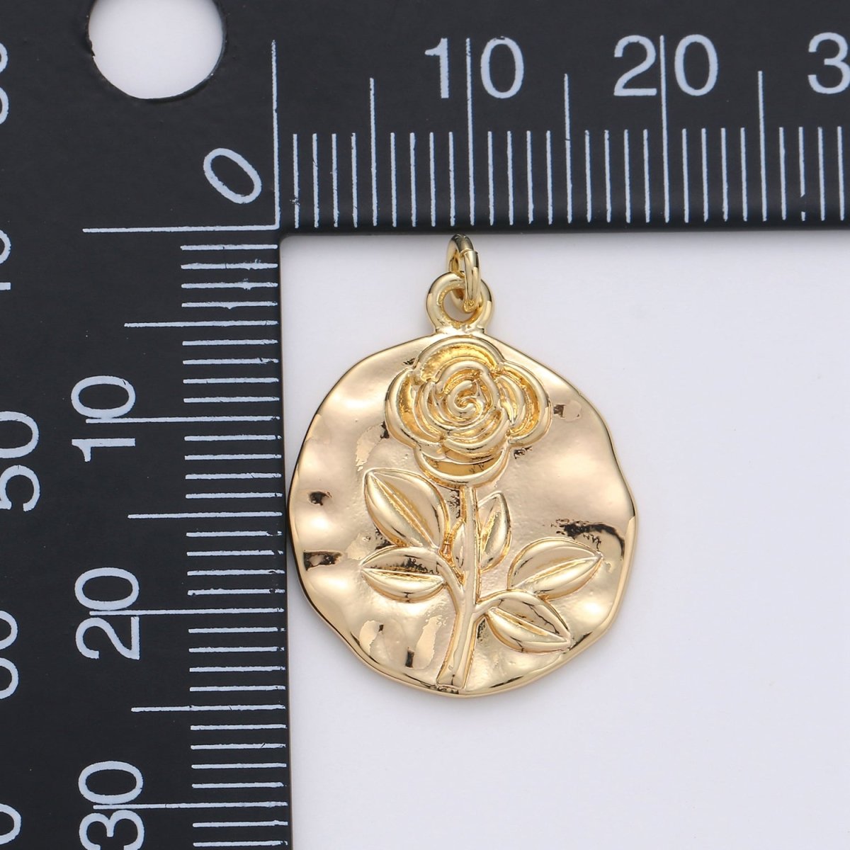 Rose Coin Pendant - Charm, Flower Pendant, Gold Plated Charm, Nature Charm, Gold Disc, Gold Medallion, Flower Coin Charm, D-171  E-086