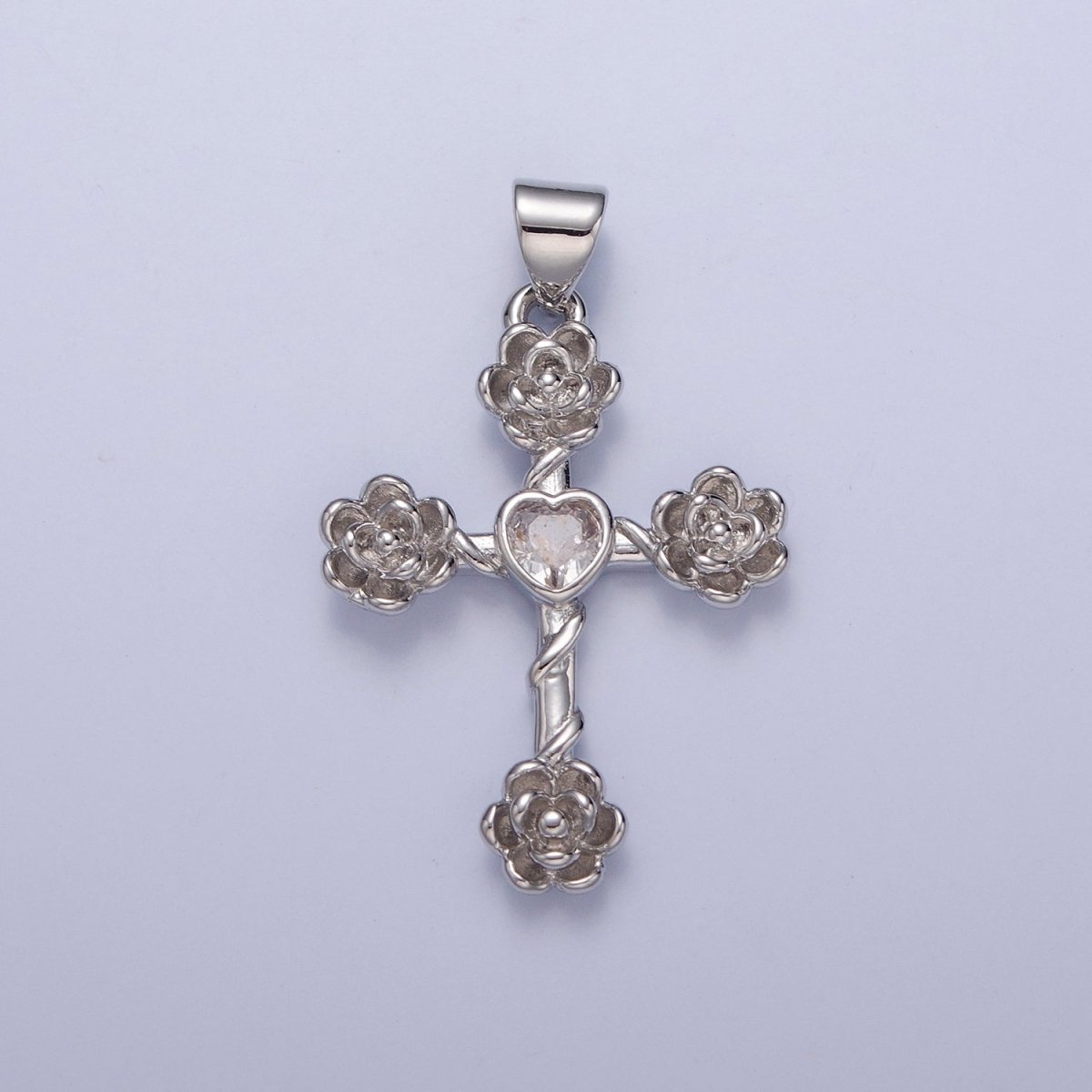 Rose Cross Pendant with Heart CZ 24K Gold Filled Roses Crucifix Charm J-646 J-658 J-665 J-668 J-676 J-677 J-681 J-682 J-685 J-687 J-691
