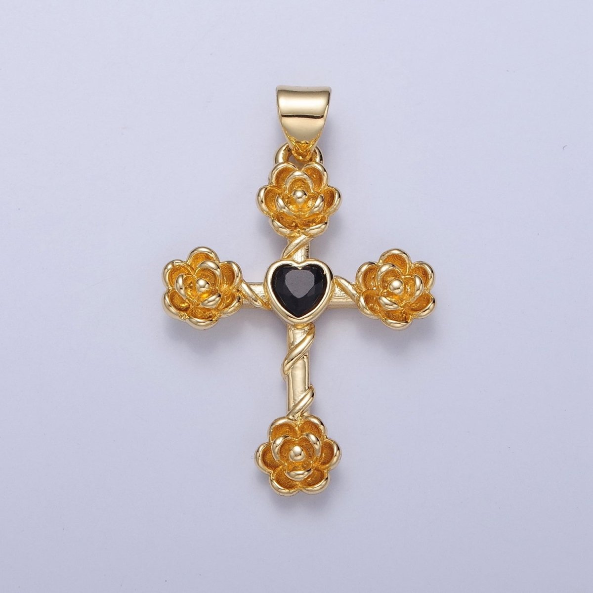 Rose Cross Pendant with Heart CZ 24K Gold Filled Roses Crucifix Charm J-646 J-658 J-665 J-668 J-676 J-677 J-681 J-682 J-685 J-687 J-691