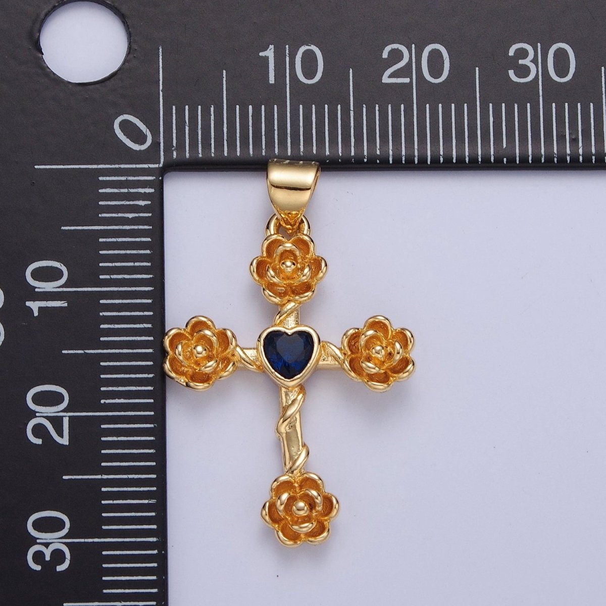 Rose Cross Pendant with Heart CZ 24K Gold Filled Roses Crucifix Charm J-646 J-658 J-665 J-668 J-676 J-677 J-681 J-682 J-685 J-687 J-691
