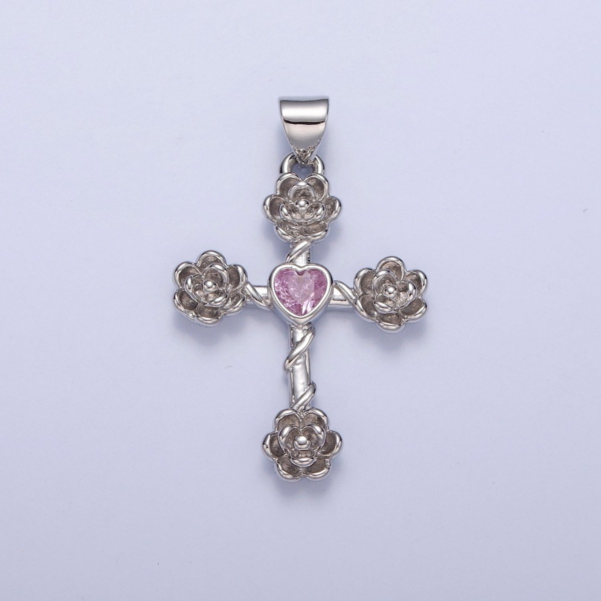 Rose Cross Pendant with Heart CZ 24K Gold Filled Roses Crucifix Charm J-646 J-658 J-665 J-668 J-676 J-677 J-681 J-682 J-685 J-687 J-691