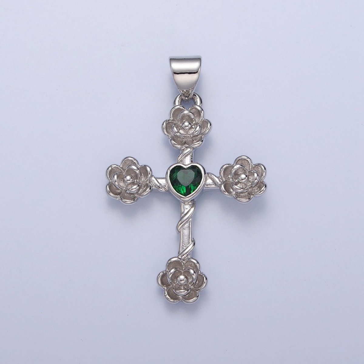 Rose Cross Pendant with Heart CZ 24K Gold Filled Roses Crucifix Charm J-646 J-658 J-665 J-668 J-676 J-677 J-681 J-682 J-685 J-687 J-691