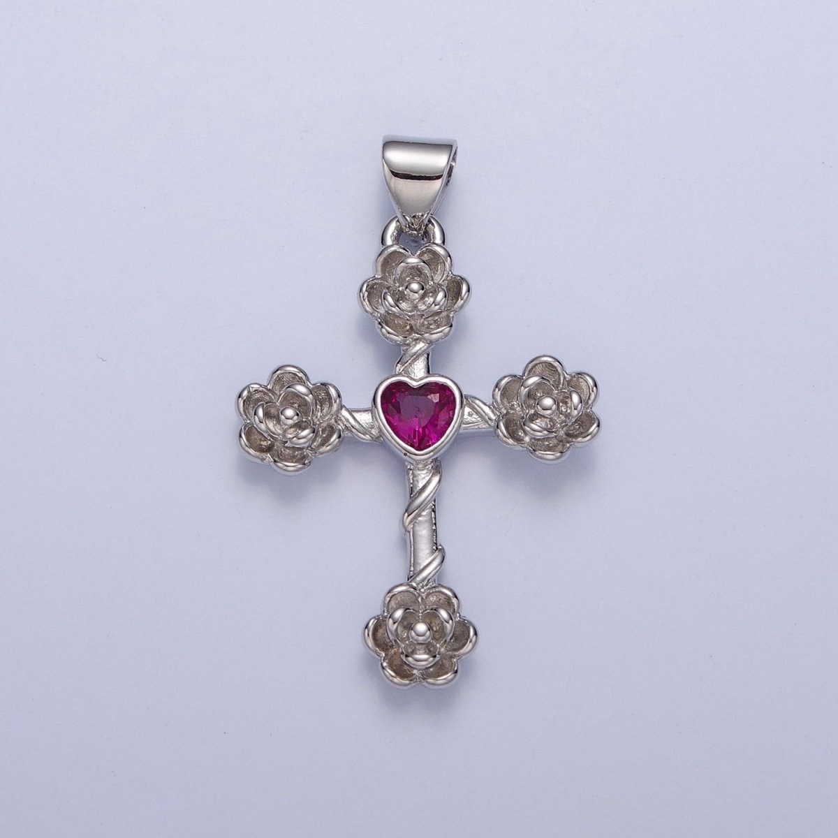 Rose Cross Pendant with Heart CZ 24K Gold Filled Roses Crucifix Charm J-646 J-658 J-665 J-668 J-676 J-677 J-681 J-682 J-685 J-687 J-691