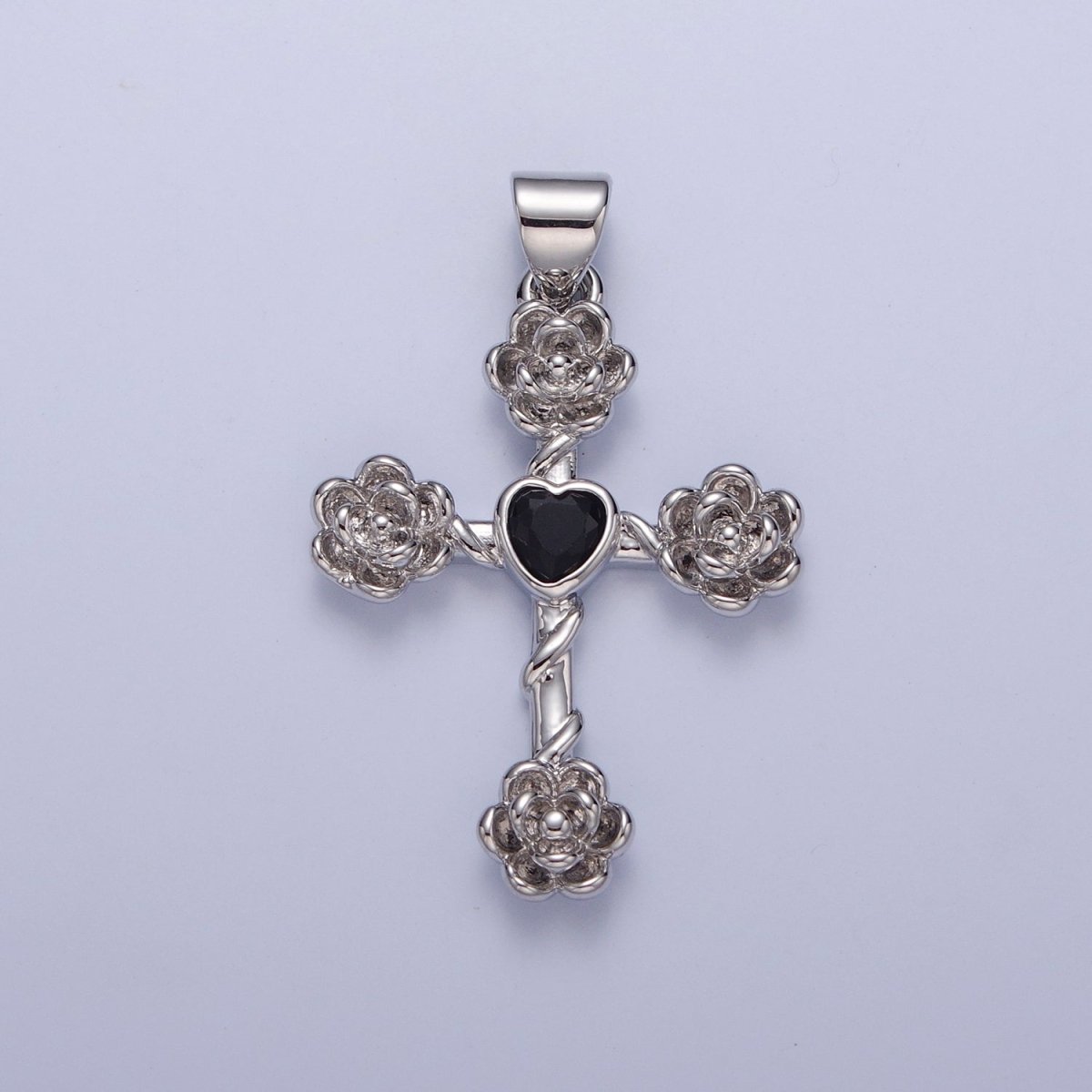 Rose Cross Pendant with Heart CZ 24K Gold Filled Roses Crucifix Charm J-646 J-658 J-665 J-668 J-676 J-677 J-681 J-682 J-685 J-687 J-691