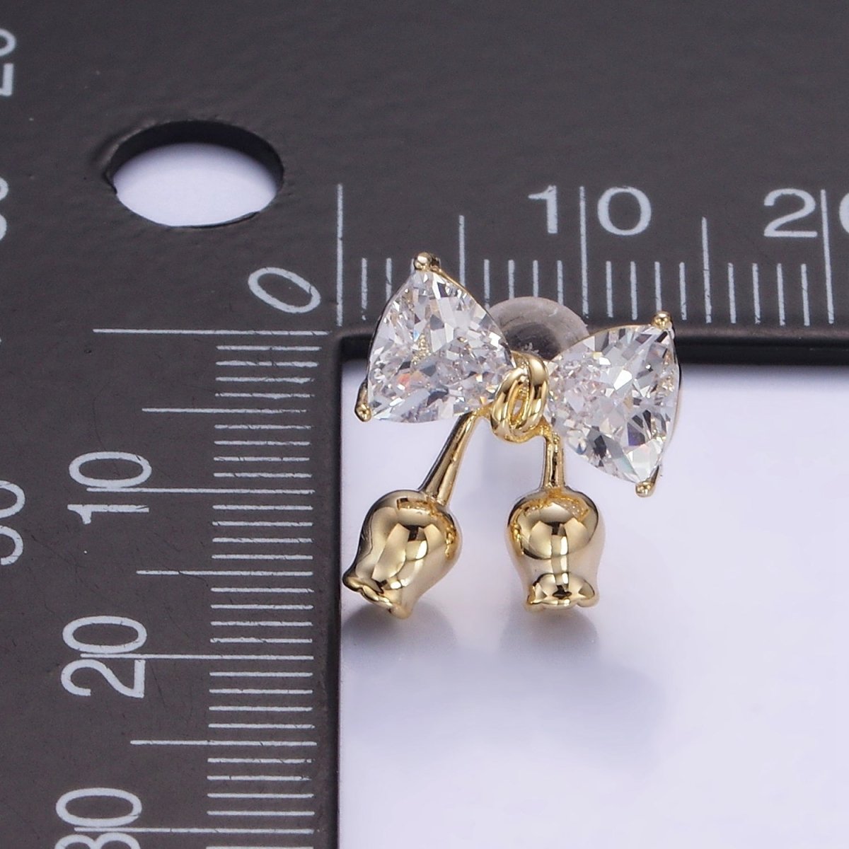 Rose Flower Ribbon Bow CZ Stud Earrings in Gold & Silver | V530 V531