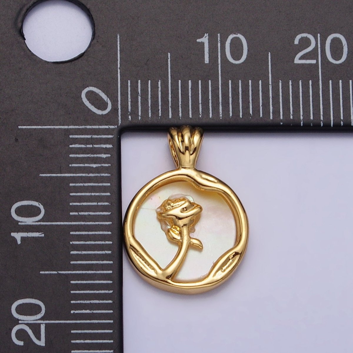 Rose Flower Shell Pearl Dented Round Pendant in Gold & Silver | AA095 AA096