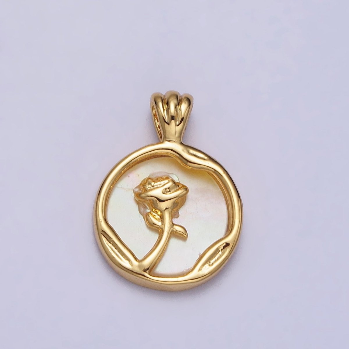 Rose Flower Shell Pearl Dented Round Pendant in Gold & Silver | AA095 AA096