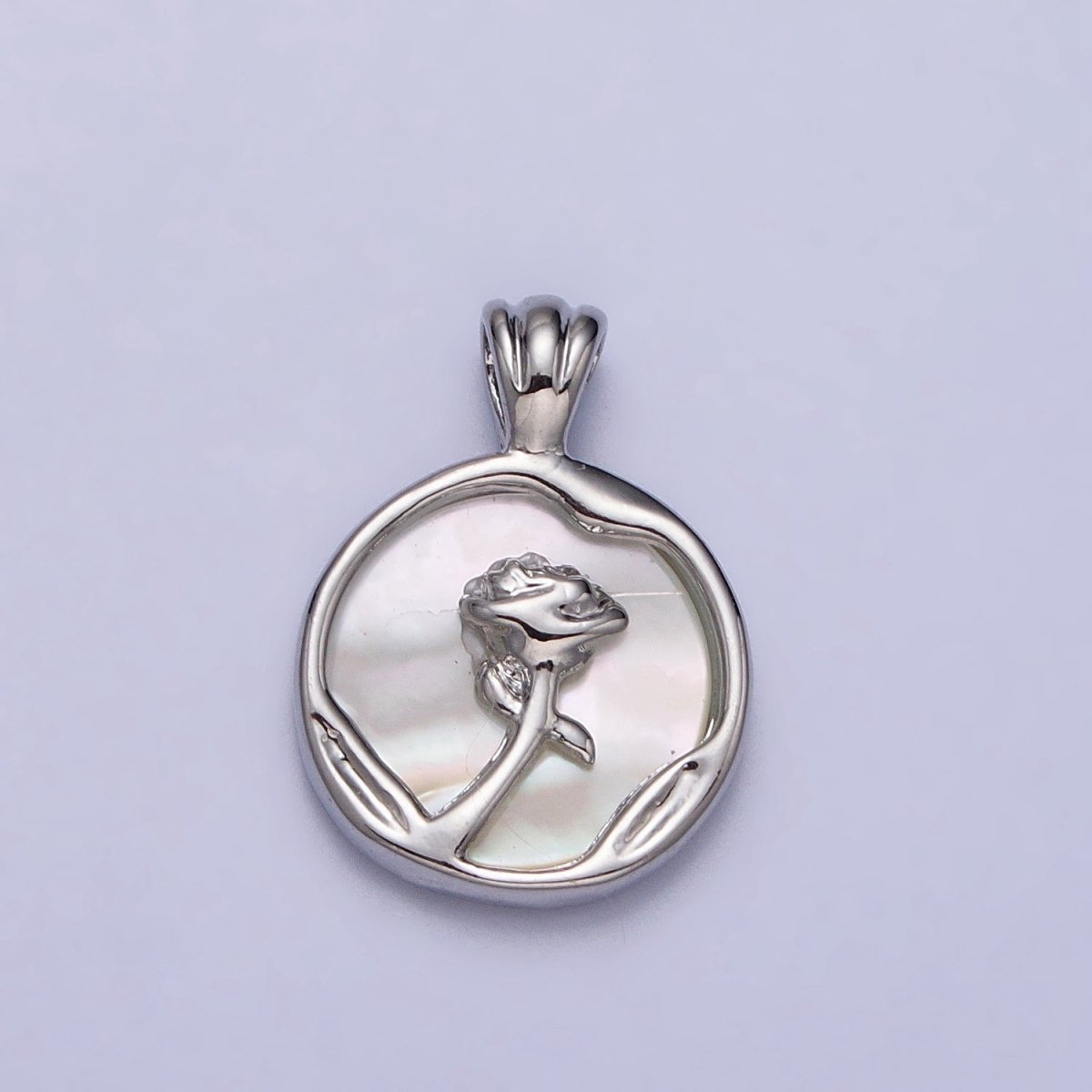 Rose Flower Shell Pearl Dented Round Pendant in Gold & Silver | AA095 AA096