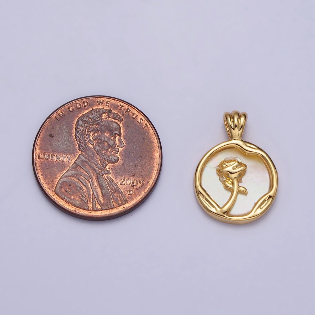 Rose Flower Shell Pearl Dented Round Pendant in Gold & Silver | AA095 AA096