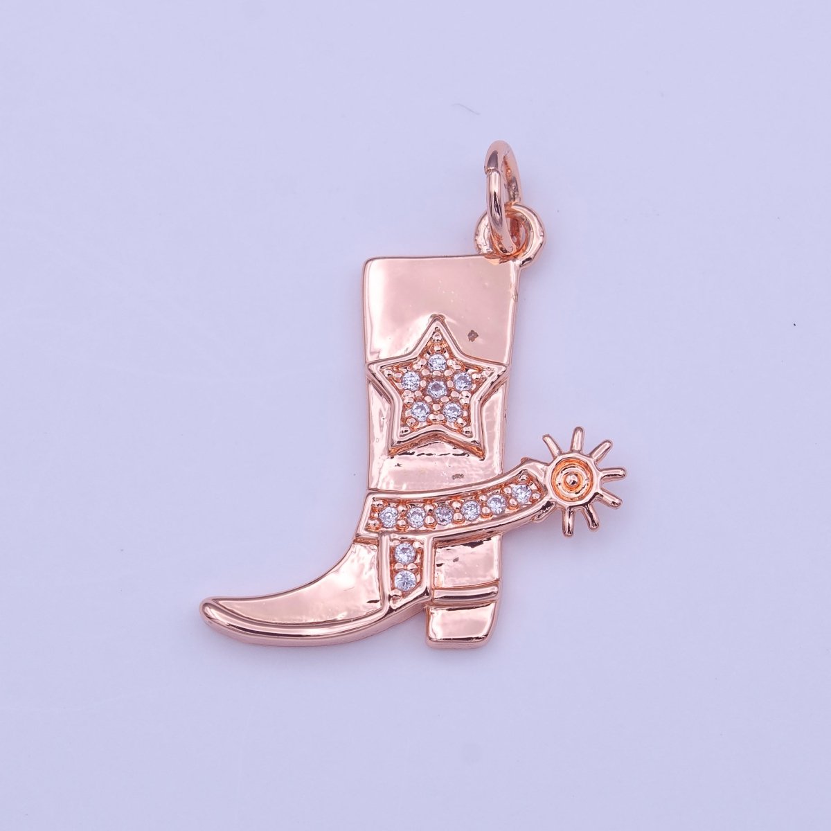 Rose Gold Clear Micro Paved CZ Star Cowboy Boots Charm | C-459 - DLUXCA