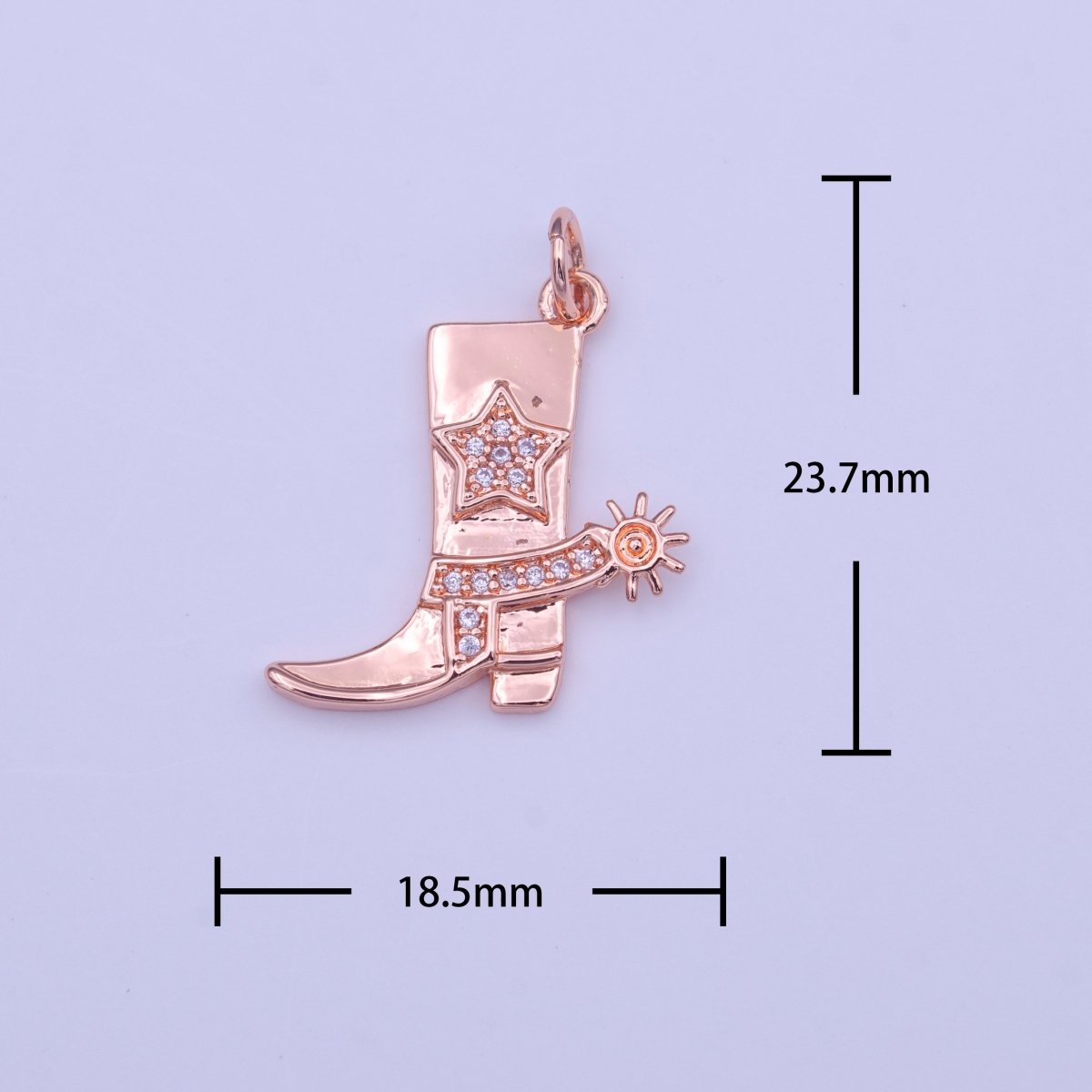 Rose Gold Clear Micro Paved CZ Star Cowboy Boots Charm | C-459 - DLUXCA