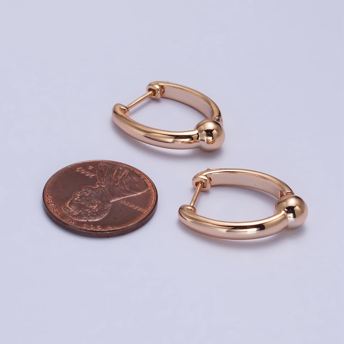 Rose Gold Filled Hoops Earring Minimalist Earring with Small Beads Ball AB1070 - DLUXCA