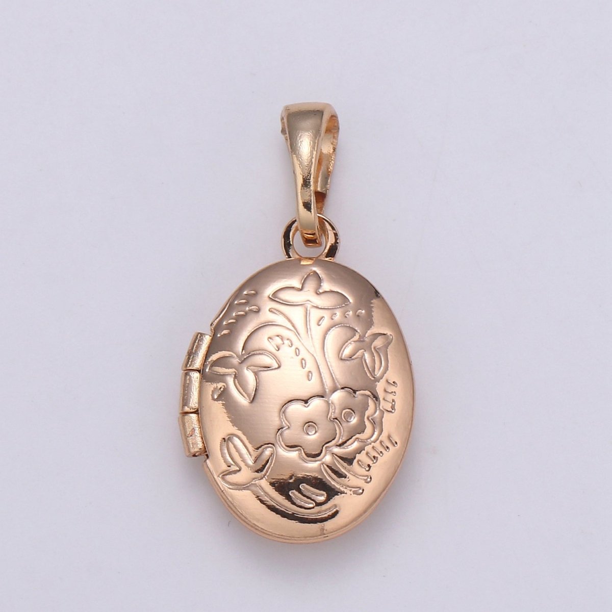 Rose Gold Filled Oval Locket Flower Photo Locket, Minimalist Jewelry, Necklace Pendant for Jewelry Making supply H-127 - DLUXCA