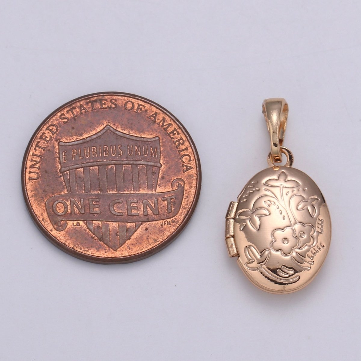 Rose Gold Filled Oval Locket Flower Photo Locket, Minimalist Jewelry, Necklace Pendant for Jewelry Making supply H-127 - DLUXCA