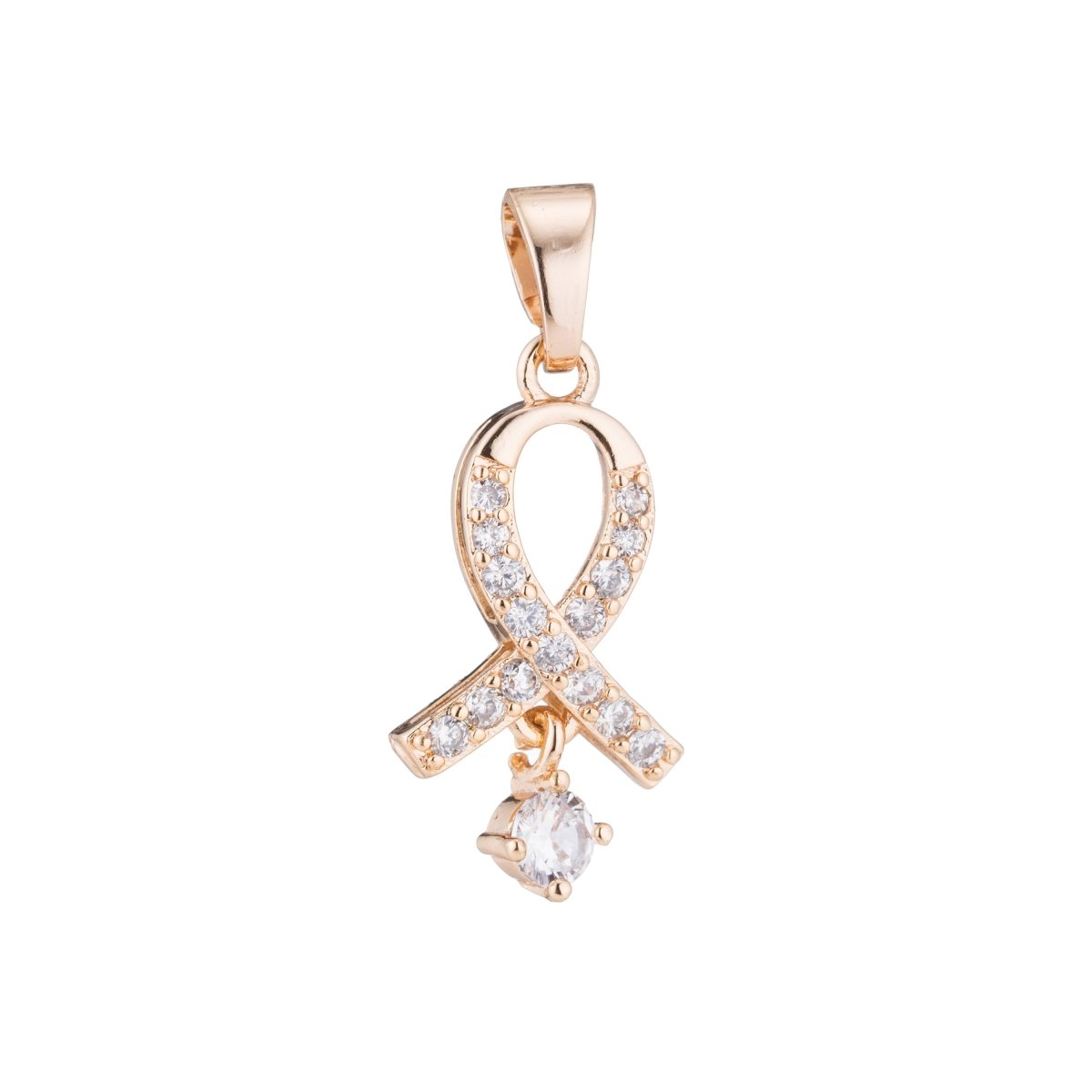 Rose Gold Pink Awareness Ribbon Cancer Survivor Hope Health Cubic Zirconia Necklace Pendant Charm Bead Bails Findings for Jewelry Making H-192 - DLUXCA