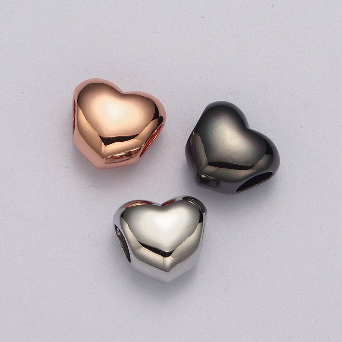 Rose Gold / Silver / Black Heart Spacer Beads, Heart Shape Spacer Charms Big Hole Bead High Quality Beads B-182