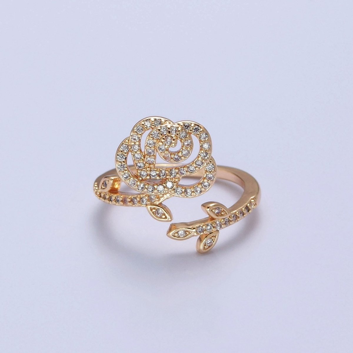 Rose Petal ring Pave Flower jewelry Gold floral ring Romantic ring O-2255