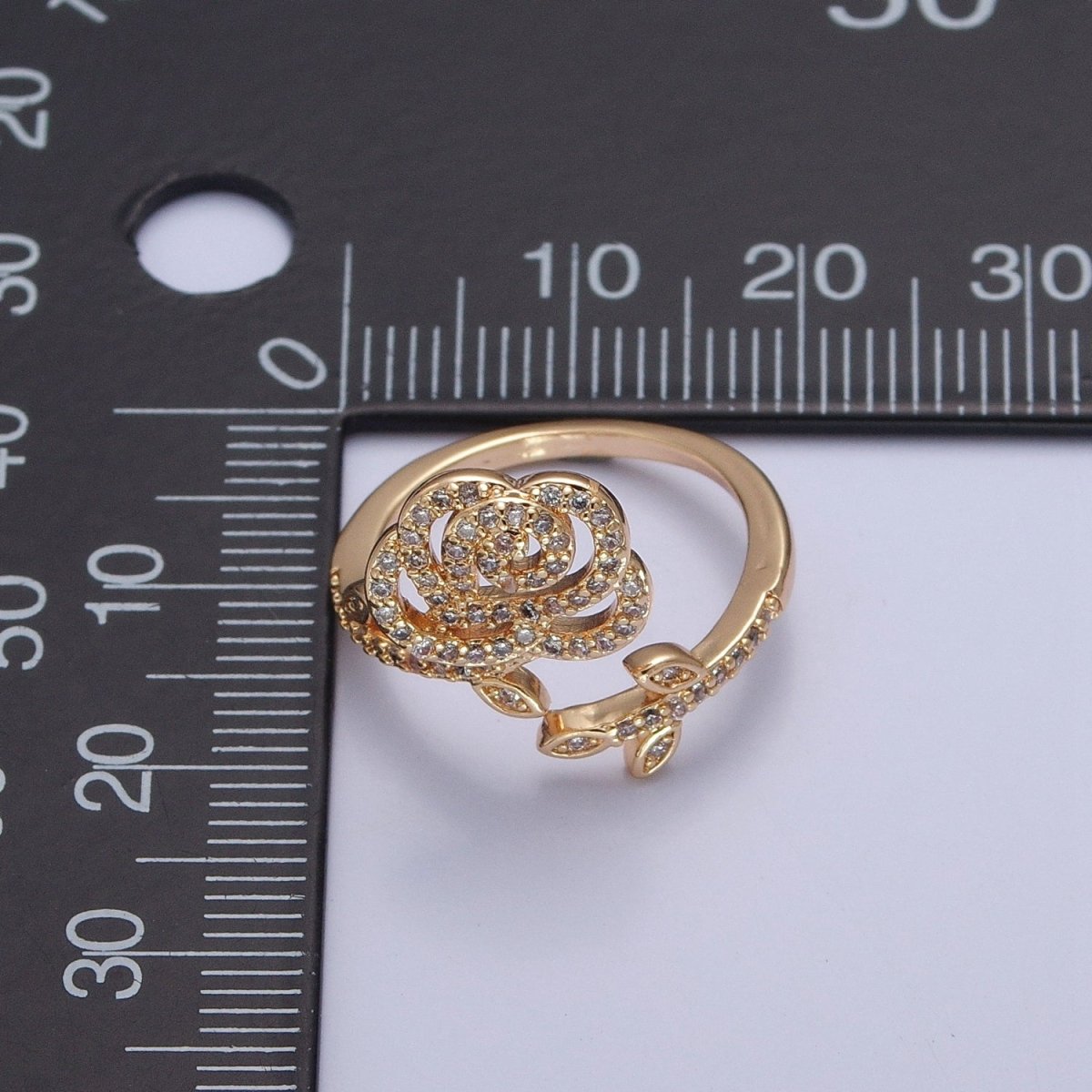 Rose Petal ring Pave Flower jewelry Gold floral ring Romantic ring O-2255