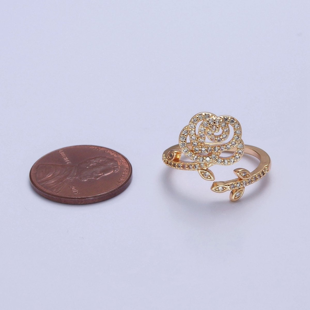 Rose Petal ring Pave Flower jewelry Gold floral ring Romantic ring O-2255