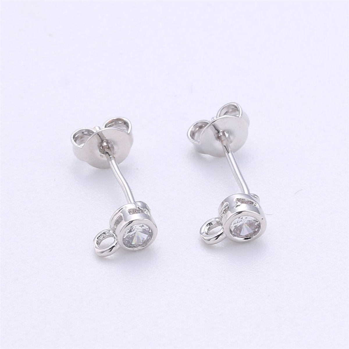 Round Circle CZ Earring Post w/ Open link, Nickel free 15x6mm 14K gold Filled brass, Nickel free Earring Making Post Findings Supply, K-326