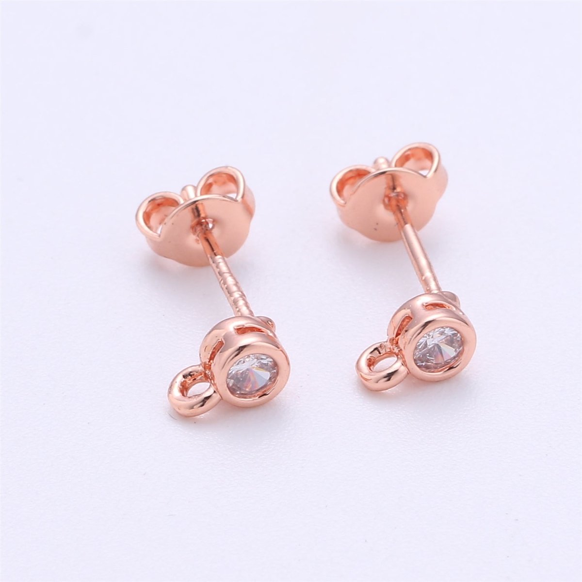 Round Circle CZ Earring Post w/ Open link, Nickel free 15x6mm 14K gold Filled brass, Nickel free Earring Making Post Findings Supply, K-326