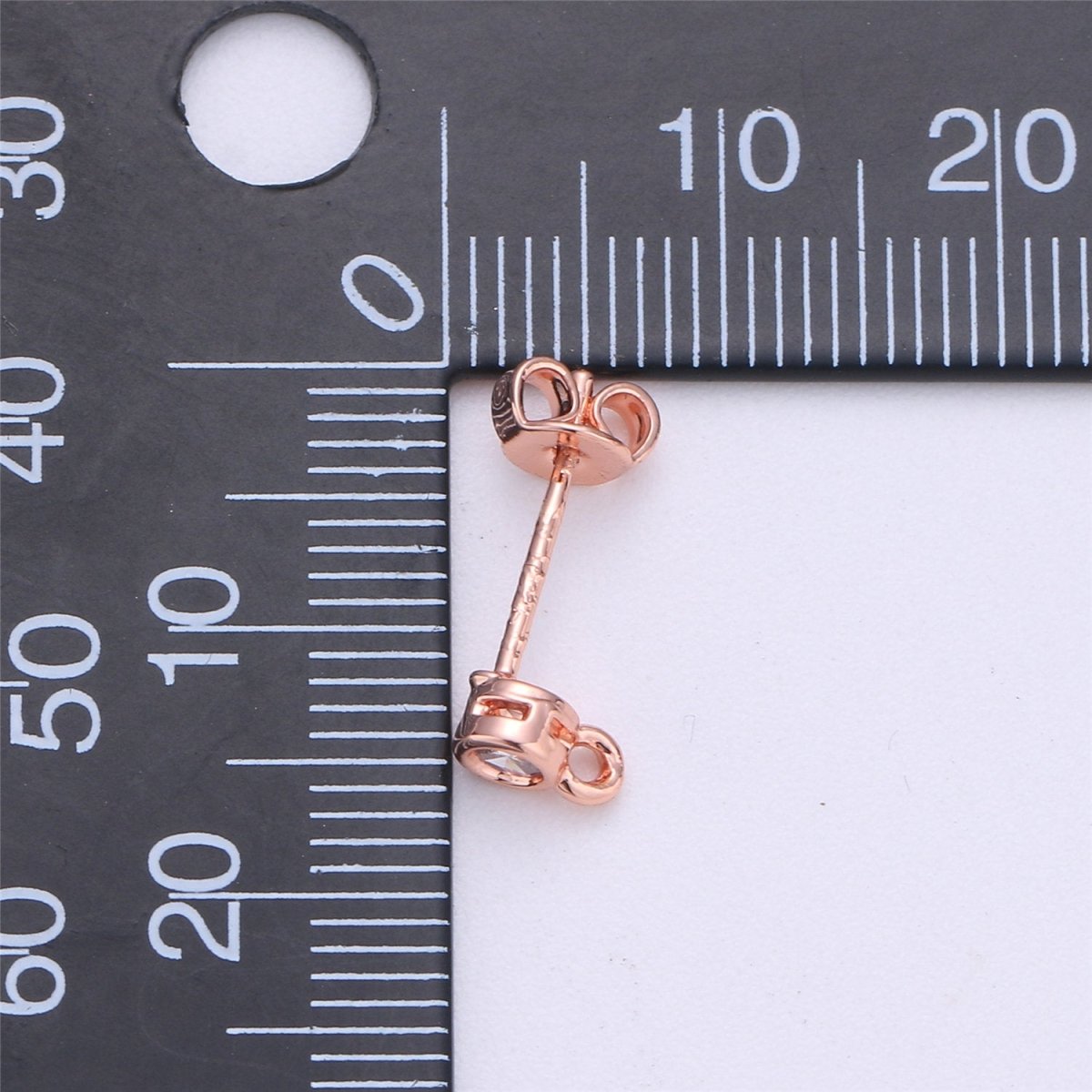 Round Circle CZ Earring Post w/ Open link, Nickel free 15x6mm 14K gold Filled brass, Nickel free Earring Making Post Findings Supply, K-326
