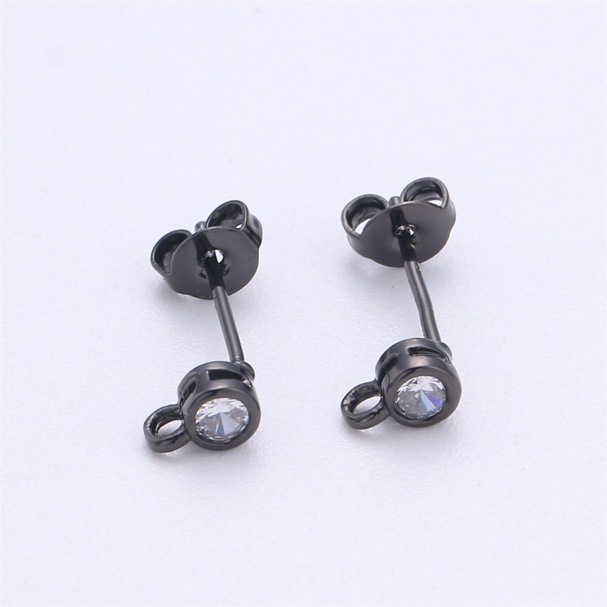 Round Circle CZ Earring Post w/ Open link, Nickel free 15x6mm 14K gold Filled brass, Nickel free Earring Making Post Findings Supply, K-326