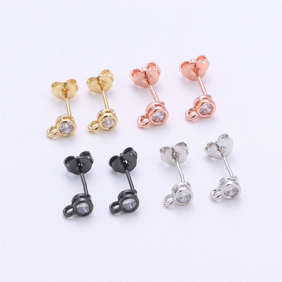 Round Circle CZ Earring Post w/ Open link, Nickel free 15x6mm 14K gold Filled brass, Nickel free Earring Making Post Findings Supply, K-326