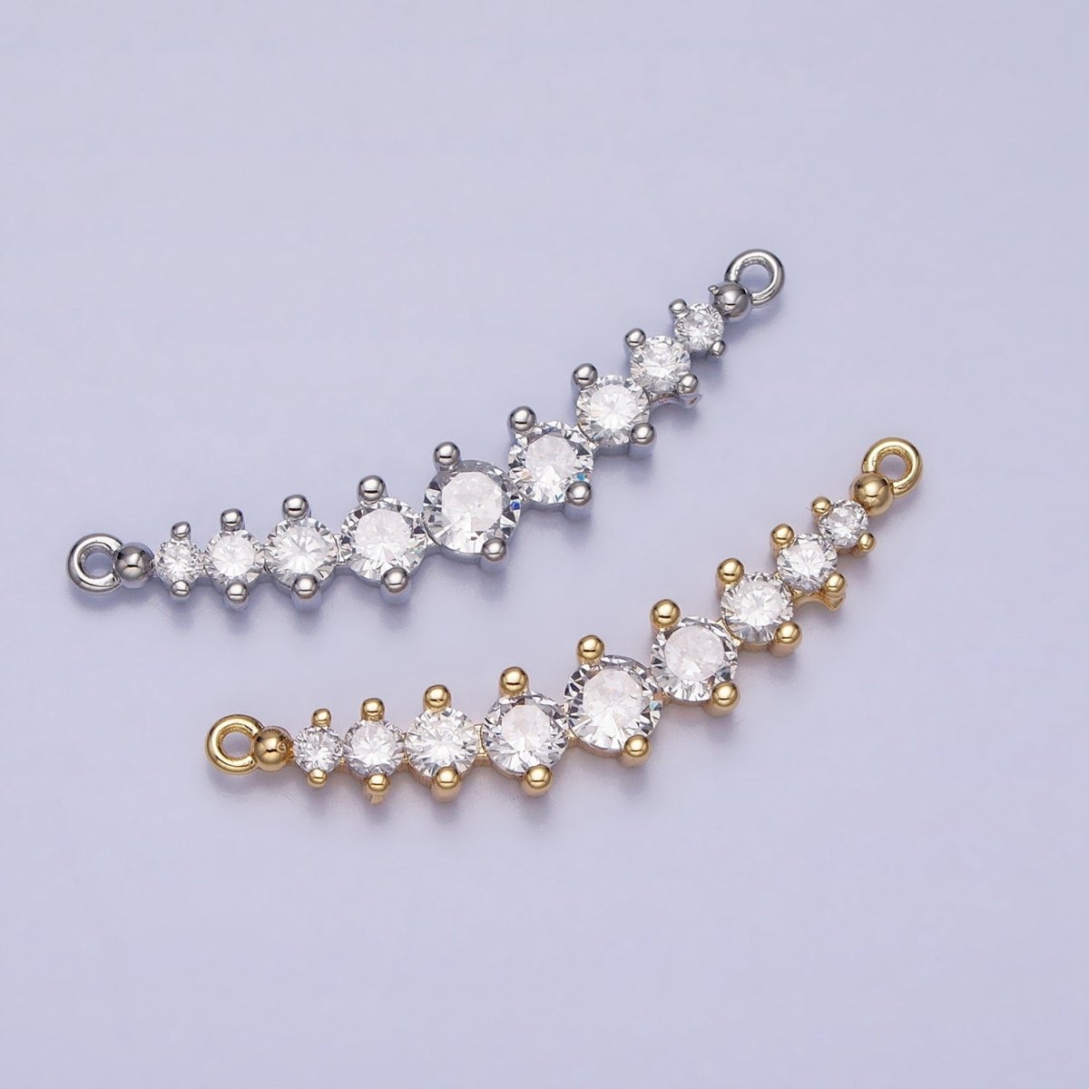 Round Clear CZ V-Lined Connector Link in Gold & Silver | Y-848