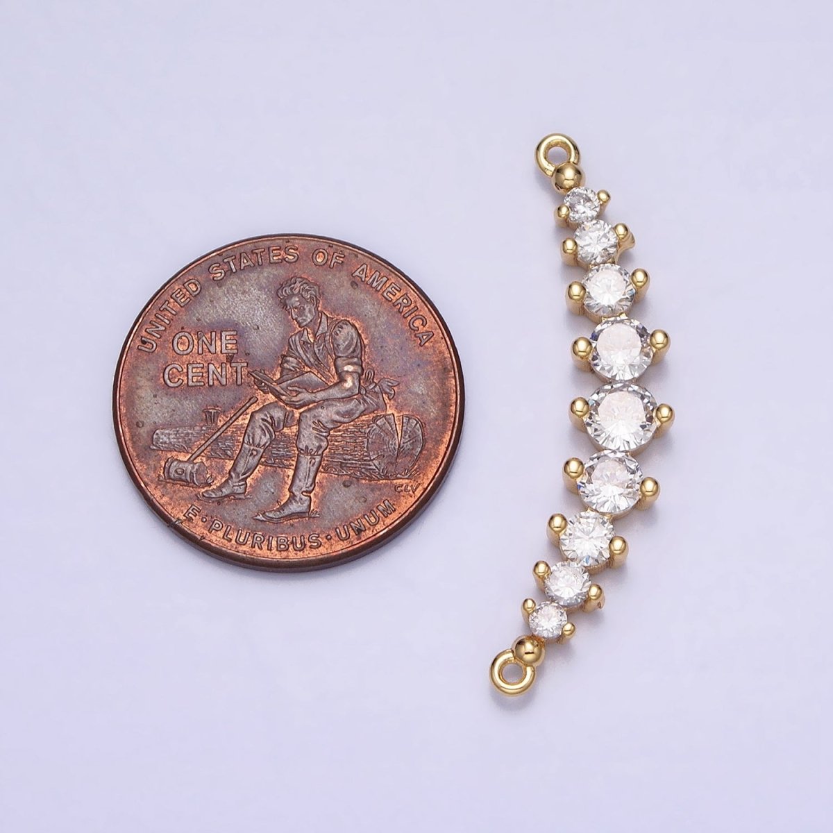 Round Clear CZ V-Lined Connector Link in Gold & Silver | Y-848