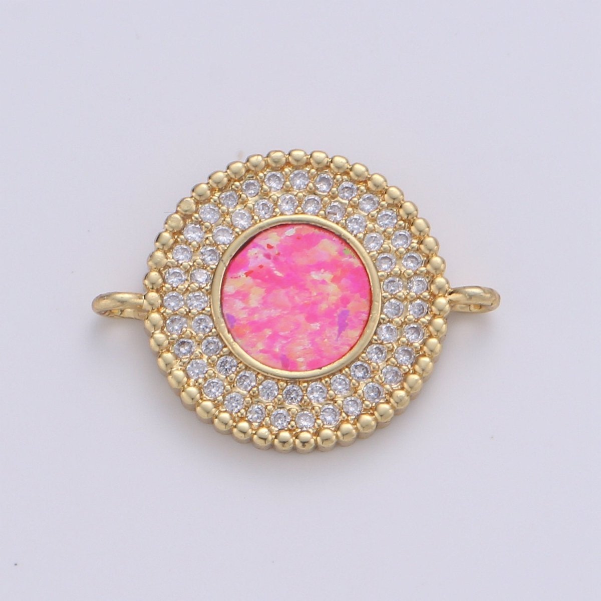 Round cubic with White Opal Charm, Circle Disc Charm Connector, Micro Pave Pink Opal pendant, Dainty Link Connector in 14k Gold Filled F-484  F-486