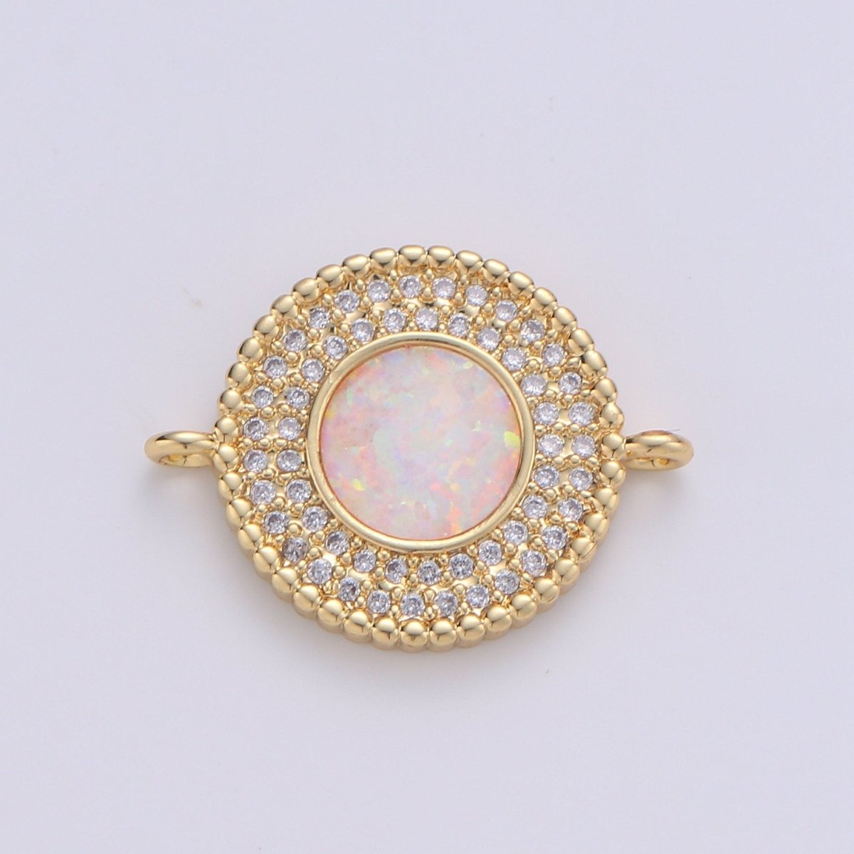 Round cubic with White Opal Charm, Circle Disc Charm Connector, Micro Pave Pink Opal pendant, Dainty Link Connector in 14k Gold Filled F-484  F-486