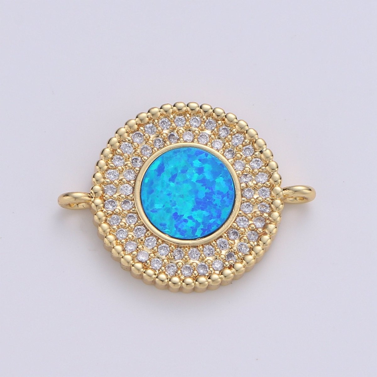 Round cubic with White Opal Charm, Circle Disc Charm Connector, Micro Pave Pink Opal pendant, Dainty Link Connector in 14k Gold Filled F-484  F-486