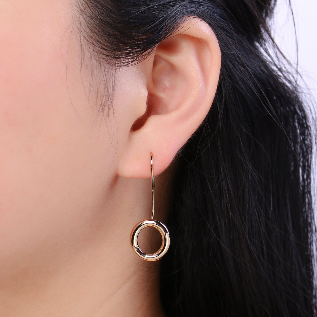 Round Earrings - Geometric gold little shapes 18k Gold Filled Ear Hook Dainty Circle geometric jewelry Dangle Earring P-083 - DLUXCA