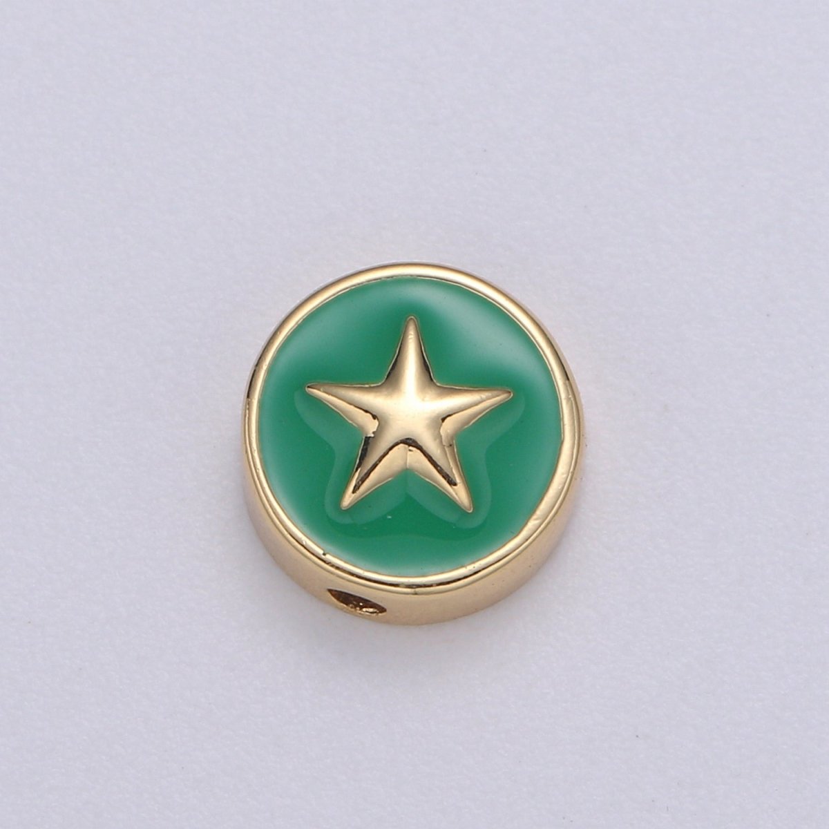 Round Enamel Tiny Gold Star - 24k Gold filled Round Beads - 10mm beads for bracelet making supply Celestial Jewelry making B-471 to B-475