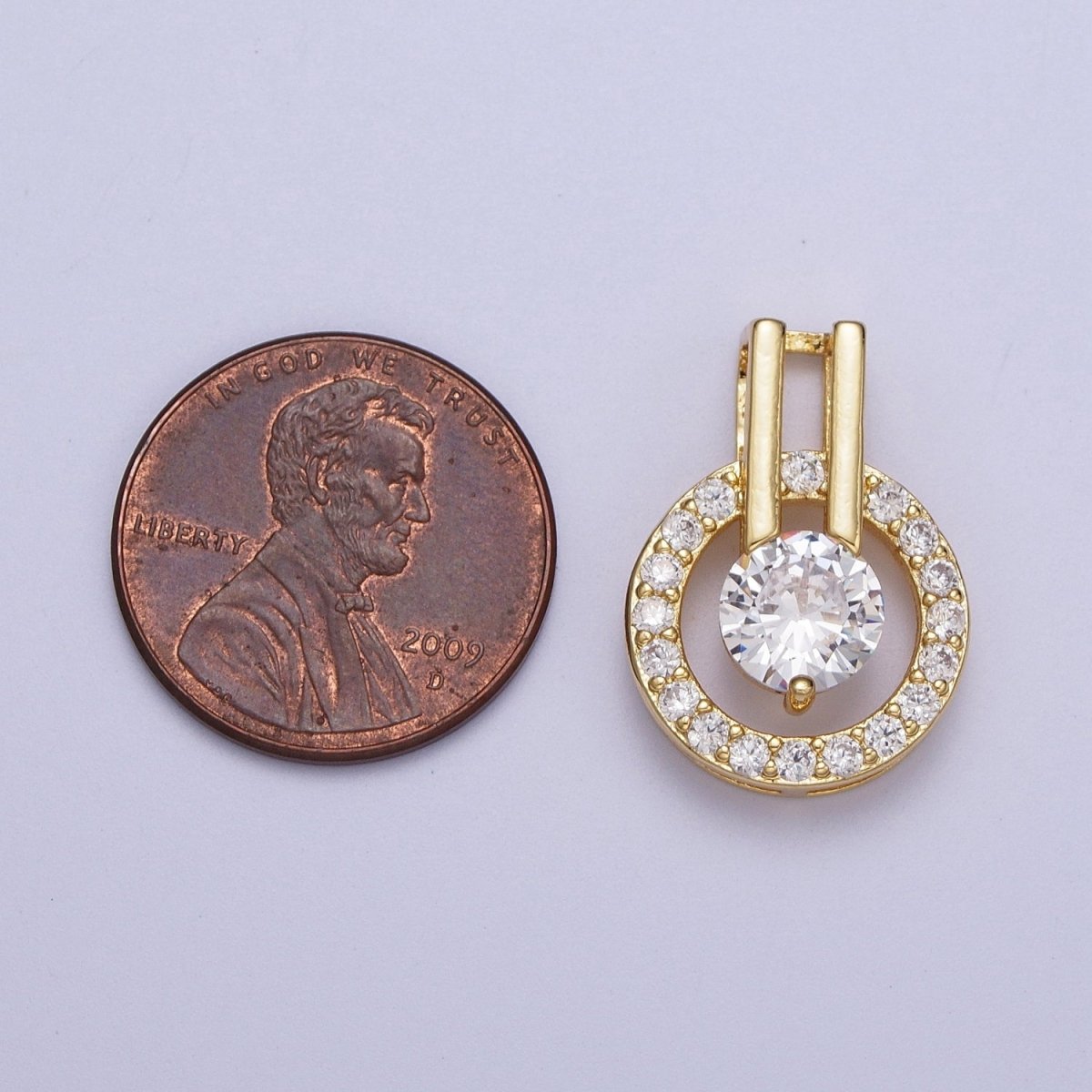 Round Gold Micro Paved Cubic Zirconia Double Bar Bail Pendant For Jewelry Making | X-546 - DLUXCA