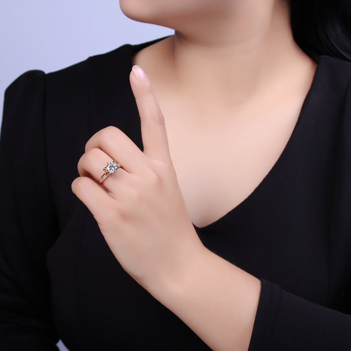 Round Moissanite Bridal Ring Cz Bridal Gold Ring Engagement Ring, Anniversary Ring Christmas Gift U-305 - DLUXCA