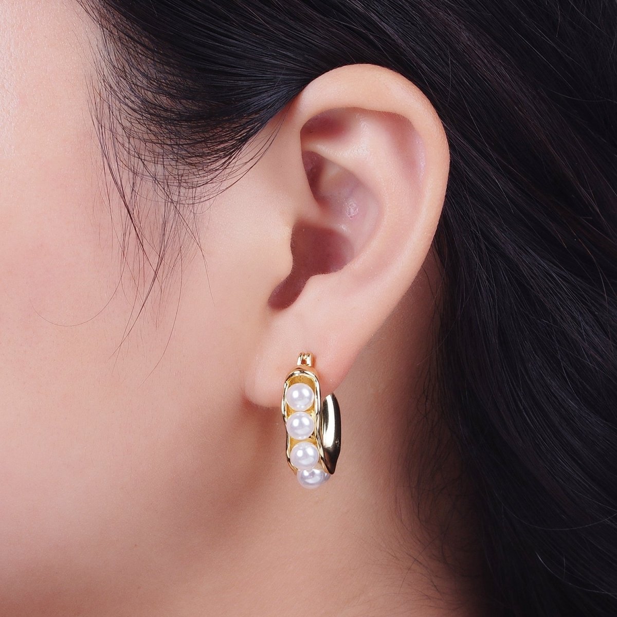 Round Pearl Lined 24.3mm Gold / Silver Latch Geometric Hoop Earrings | AD-114 AD-196