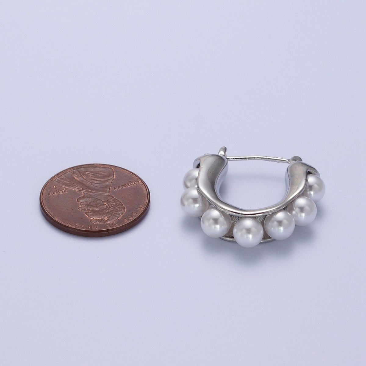 Round Pearl Lined 24.3mm Gold / Silver Latch Geometric Hoop Earrings | AD-114 AD-196