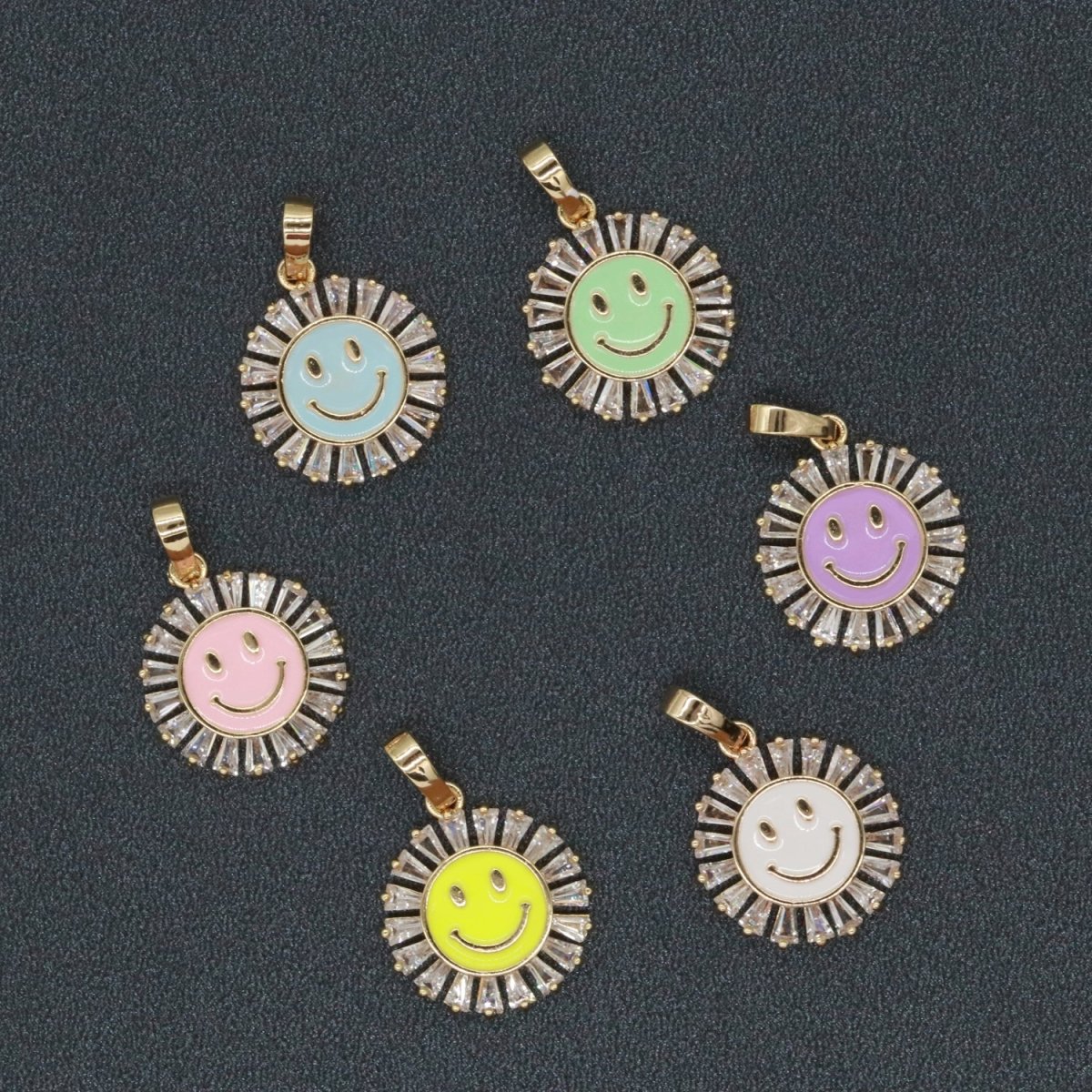 Round Smiley Face Charm Cubic Happy Face Pendant for Necklace Earring Component I-247 I-248 I-250 I-252 I-270 I-274