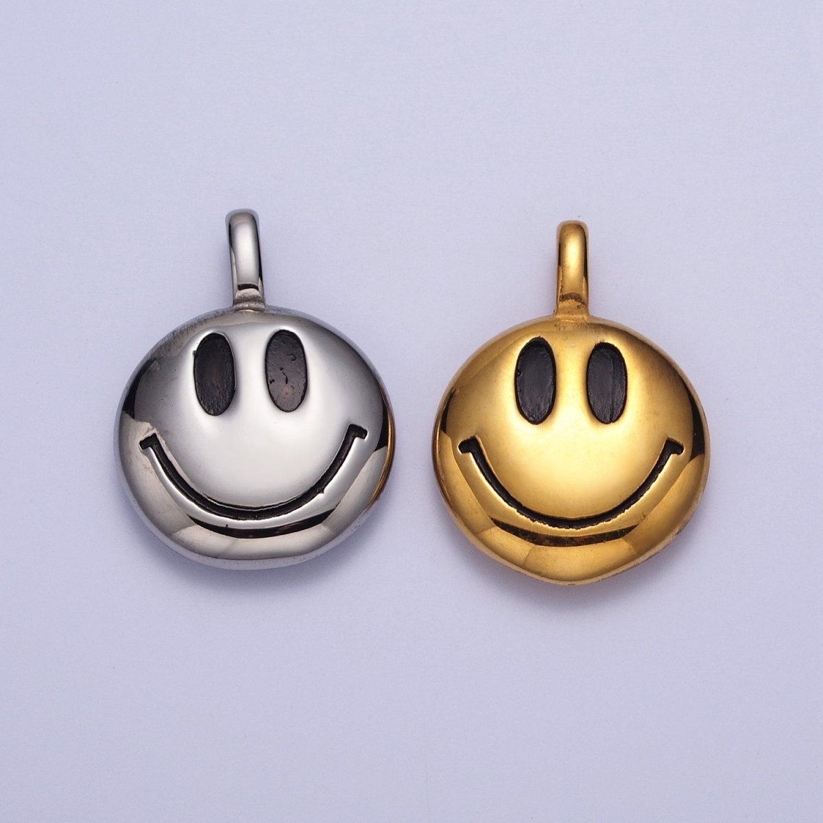 Round Smiley Face Stainless Steel Charm Pendant in Gold & Silver | X-661 X-662