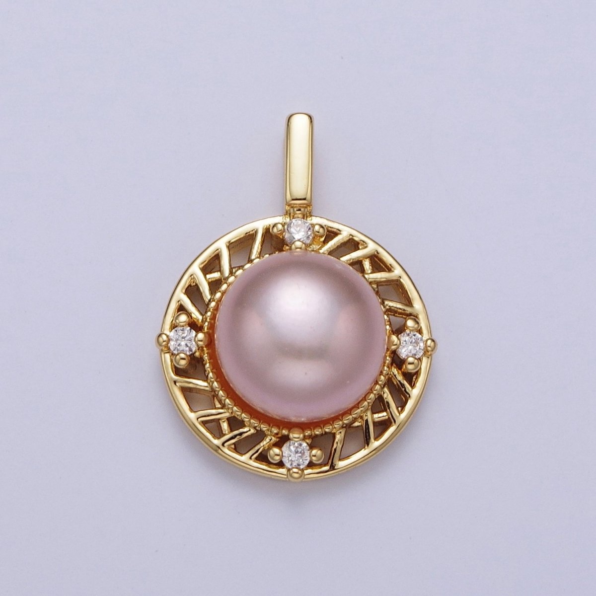Round White Pearl / Purple Shell Pearl Dangle CZ Charm For Jewelry Making H-077 H-715